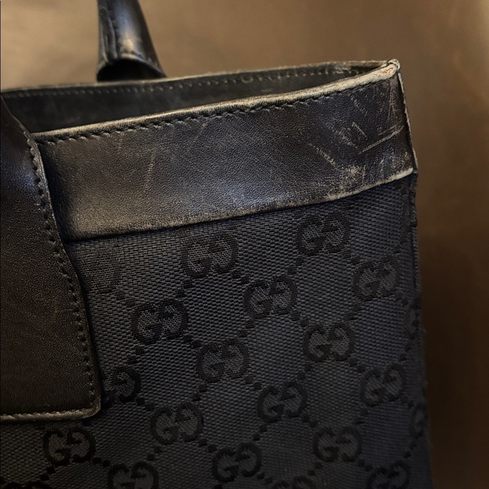 Authentic GUCCI Black GG Nylon Monogram Leather Abbey Medium Tote Bag - Picture 11 of 16